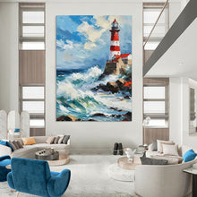 Load image into Gallery viewer, Colorful Lighthouse &amp; Sea Abstract Painting, Ideal for Nautical - Themed Living Room &amp; Coastal Restaurant LargeART1892
