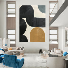 Load image into Gallery viewer, “Interconnected Black and Beige Ribbed Forms” - Black, Beige Abstract Art on Canvas DKH1178
