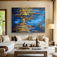 Load image into Gallery viewer, Oversized Blue - Gold Forest Reflection Art for Nature Lodge &amp; Wellness Center LargeART0449
