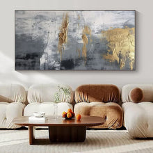Load image into Gallery viewer, Gray &amp; Gold Textured Abstract Canvas Painting, Suited for Minimalist Bedroom &amp; Sophisticated Lounge LargeART1260
