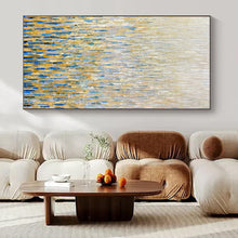 Load image into Gallery viewer, Oversized Hand - painted Rain of Gold and Blue Acrylic Art for Glamorous Living Rooms LargeART0195
