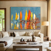 Load image into Gallery viewer, Colorful Sailboats Abstract Painting for Coastal Home &amp; Nautical Café DKH254
