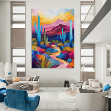 Load image into Gallery viewer, “Colorful Desert Landscape with Cacti” - Impressionistic Desert Art on Canvas DKH1556
