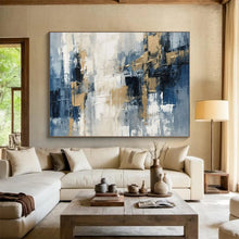 Load image into Gallery viewer, Hand - painted Gray and Gold Abstract Blocks Acrylic Art for Modern Office Lobbies LargeART1706
