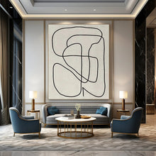 Load image into Gallery viewer, “Continuous Line Abstraction” - Black, White Abstract Art on Canvas DKH1136
