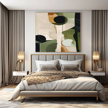 Load image into Gallery viewer, Geometric Green &amp; Black Abstract Canvas Painting, Suited for Mid - Century Modern Study &amp; Minimalist Lounge LargeART1276
