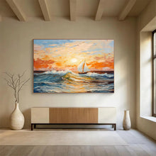Load image into Gallery viewer, Colorful Sailboat Seascape Abstract Painting on Canvas - “Sailing into Sunset” DKH625
