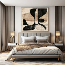 Load image into Gallery viewer, Beige &amp; Black Abstract Shapes Painting, Ideal for Retro - Inspired Lounge &amp; Modern Art Gallery LargeART1420
