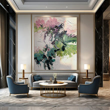 Load image into Gallery viewer, “Impasto Floral Bouquet” – Textured Flower Oil Painting with Pink &amp; Green Hues DTP271

