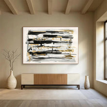 Load image into Gallery viewer, Gold Accent “Monochrome Luxury” Painting on Canvas, Elegant Abstract Decor DKH846
