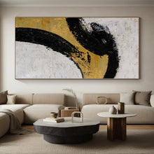 Load image into Gallery viewer, Hand - painted Large - sized Bold Black and Gold Abstract Acrylic Art for Luxurious Lounges LargeART0039
