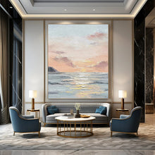 Load image into Gallery viewer, “Sunset Sea Impasto” - Blue, Orange, Pink Abstract Coastal Art on Canvas DKH1144
