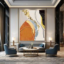 Load image into Gallery viewer, “Colorful Shapes &amp; Gold Streaks” - Modern Abstract Art on Canvas DKH1515

