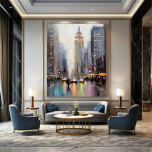 Load image into Gallery viewer, Moody Cityscape with Tall Building Abstract Painting, Ideal for Modern Office &amp; Rainy Day Lounge LargeART1912
