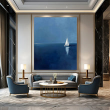 Load image into Gallery viewer, Minimalist Seascape Art, Blue - Toned Calming Painting for Coastal Bedroom &amp; Relaxation Nook LargeART2230
