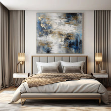 Load image into Gallery viewer, Blue, Gray, and Gold Abstract Canvas Painting, Perfect for Luxury Penthouse Living Room &amp; High - End Art Gallery LargeART1303
