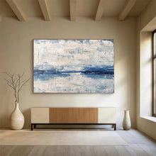 Load image into Gallery viewer, Blue and White Textured Abstract “Seascape Impression” Painting on Canvas, Artistic Wall Decor DKH791

