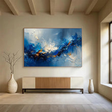 Load image into Gallery viewer, Blue Abstract Wave Painting on Canvas - “Ocean Energy” DKH704
