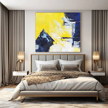 Load image into Gallery viewer, Oversized Hand - painted Bold Yellow and Blue Shapes Acrylic Art for Modern - Chic Home Offices LargeART0215
