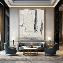 Load image into Gallery viewer, “Textured White &amp; Gray” – Thick white paint with gray vertical strokes, wavy bottom texture DTP371
