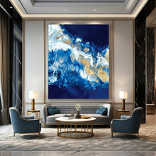 Load image into Gallery viewer, “Blue and Gold Fluid Art” - Abstract Liquid Art on Canvas DKH1650
