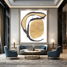 Load image into Gallery viewer, Golden Curves &amp; Dark Strokes – Abstract Mixed - Media with Bold Shapes DTP223
