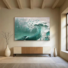 Load image into Gallery viewer, “Turquoise Ocean Wave” - Impasto - Style Abstract Acrylic, Great for Bathroom and Coastal Living Room DLZ232
