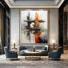 Load image into Gallery viewer, Industrial - Style Abstract Painting, Gray &amp; Orange Cityscape for Loft - Style Living &amp; Modern Workplace LargeART2265
