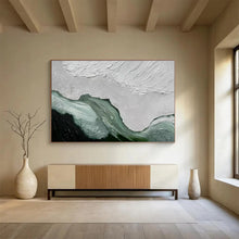Load image into Gallery viewer, Textured Abstract Painting on Canvas - “White and Green Waves” DKH744
