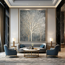 Load image into Gallery viewer, Neutral - Toned Winter Trees Abstract Painting, Perfect for Cozy Reading Nook &amp; Rustic Living Room LargeART1887
