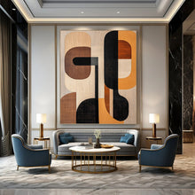 Load image into Gallery viewer, “Wood - Toned Geometric Shapes” - Brown, Black, Beige Abstract Art on Canvas DKH1242
