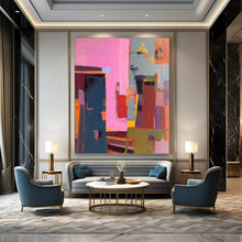 Load image into Gallery viewer, “Pink - Hued Urban” – Color - block Abstract Acrylic with Vibrant City Vibes DTP050
