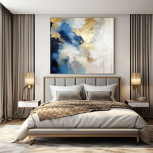 Load image into Gallery viewer, Blue and Gold Abstract Clouds Canvas Painting, Perfect for Elegant Dining Room &amp; Chic Hotel Lobby LargeART1239
