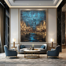 Load image into Gallery viewer, Blue &amp; Brown Textured Cityscape Abstract Art, Perfect for Industrial Living Room &amp; Urban Office LargeART2074
