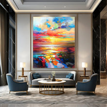 Load image into Gallery viewer, “Rainbow Sunset Seascape” Abstract Painting on Canvas, Coastal Living Room Centerpiece DKH1064
