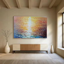 Load image into Gallery viewer, Golden Sunset Seascape Abstract Painting on Canvas - “Sunset Gleam” DKH637
