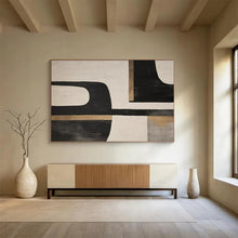 Load image into Gallery viewer, Hand - painted Black, White, and Gold Geometric Shapes Acrylic Art for Luxurious Dining Room Accents LargeART1734
