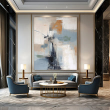 Load image into Gallery viewer, “Colorful Abstract Cityscape in Neutral Tones” - Beige, Grey, Blue, Orange Abstract Art on Canvas DKH1254
