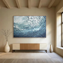 Load image into Gallery viewer, Blue - Toned Abstract “School of Fish in Motion” Painting on Canvas, Dynamic Wall Art DKH792
