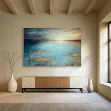 Load image into Gallery viewer, Blue and Gold Seascape Painting on Canvas - “Tranquil Horizons” DKH771
