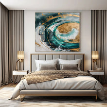 Load image into Gallery viewer, Teal, Gold &amp; White Abstract Swirl Canvas Painting, Suited for Coastal - Inspired Living Room &amp; Art - Filled Wellness Studio LargeART1250
