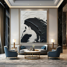 Load image into Gallery viewer, “Bold Contrast Swirl” – Thick black and white impasto, large swirling motion, deep texture DTP389
