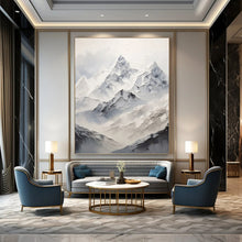 Load image into Gallery viewer, “Snowy Mountain Peaks in White and Grey” - White, Grey Abstract Art on Canvas DKH1248
