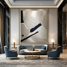 Load image into Gallery viewer, “Textured White and Black Geometric” - White, Black Abstract Art on Canvas DKH1241

