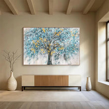 Load image into Gallery viewer, Blue Tree “Golden Accents” Painting on Canvas, Whimsical Landscape Art DKH889
