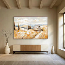 Load image into Gallery viewer, Golden Field And Cottage Abstract Landscape Painting DKH461
