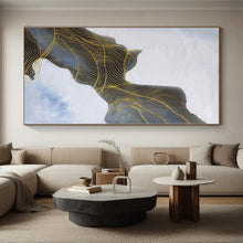 Load image into Gallery viewer, Enormous Blue and Gold Wavy Lines Acrylic for Art Deco Ballroom &amp; High - End Boutique Hotel LargeART0357
