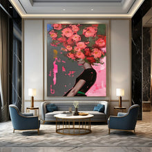 Load image into Gallery viewer, Pink &amp; Green Floral Head Abstract, Suited for Feminine Boudoir &amp; Art - Lover’s Living Room LargeART1952
