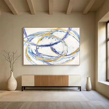 Load image into Gallery viewer, Circle Art “Blue - Gold Dance” Painting on Canvas, Dynamic Abstract Decor DKH847
