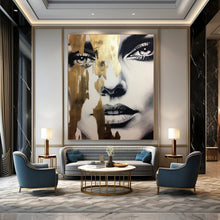 Load image into Gallery viewer, Black - and - White Abstract Portrait, Gold - Drip Accent Art for Luxury Bedroom &amp; Sophisticated Lounge LargeART2192
